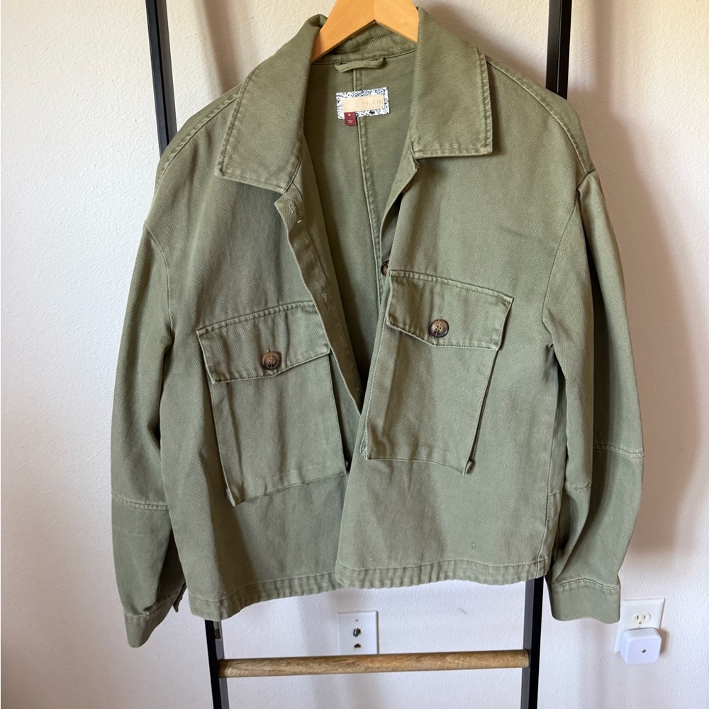 Anthropology green denim jacket